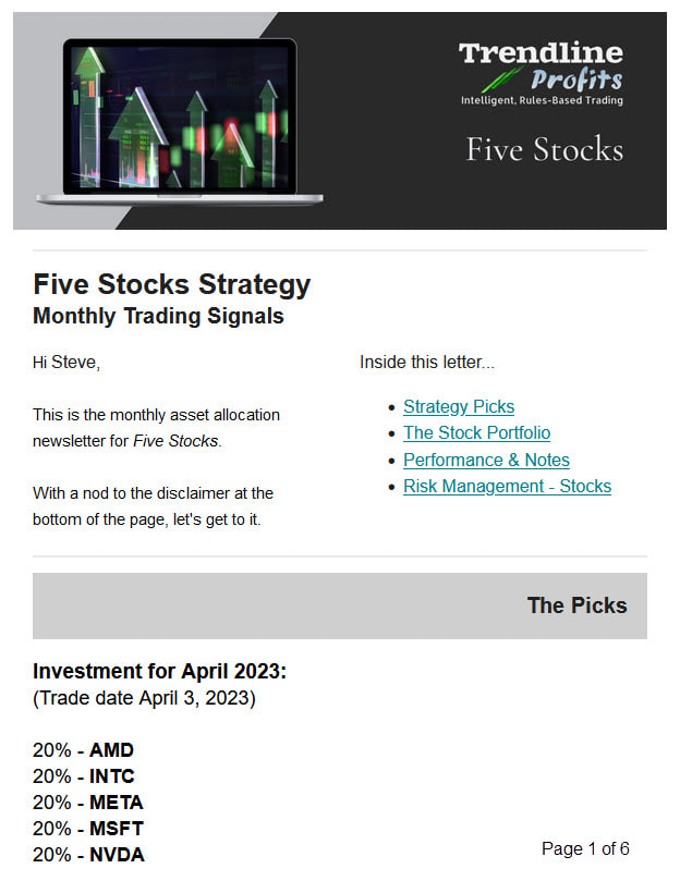 Sample Newsletter - Five Stocks Monthly Stock Trading Strategy