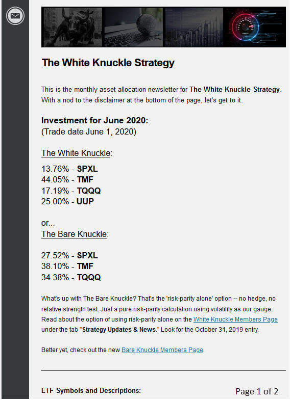Sample Newsletter - The White Knuckle Monthly ETF Rotation Strategy