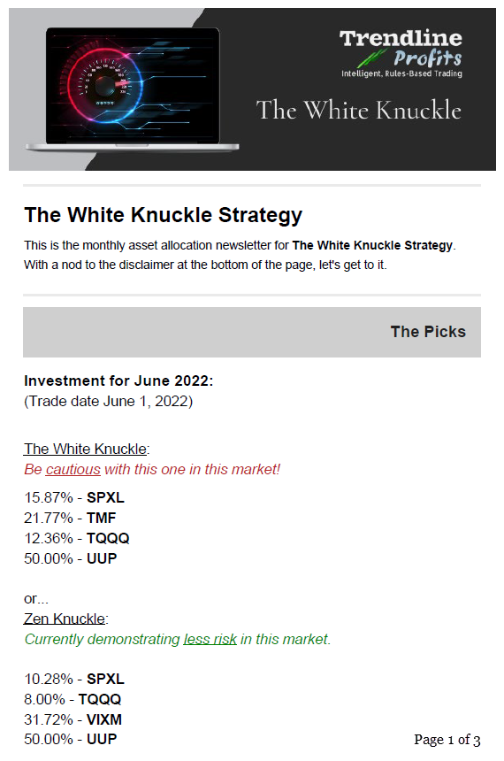 Sample Newsletter - The White Knuckle Monthly ETF Rotation Strategy